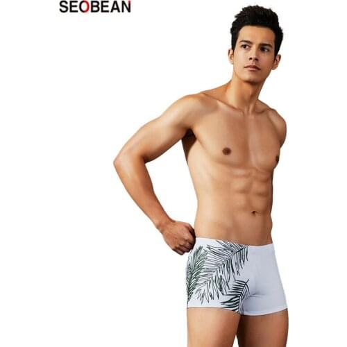 SEOEBAN Mens Swimming Suits Summer Beach Leaf Printing Sports Swimming Wear Mens Hot Spring Spa Swimming Trunks