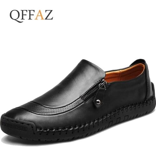 QFFAZ 2021 Big Size 38-48 Brand Genuine Leather Men Shoes Fashion Casual Shoes Breathable Men Flats Loafers Mens Driving Shoes