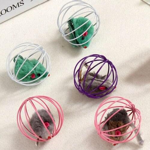 Newest 1pcs Playing Feather Funny Toys False Mouse In Rat Cage Ball For Pet Cat Kitten Gift Color Random