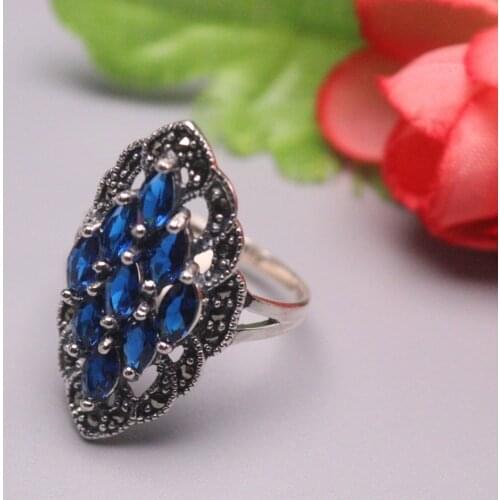 New Pure 925 Sterling Silver Ring The widest 28mm Blue Corundum Ring