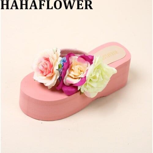 HAHAFLOWER New Women Sandals Fashion Flower Summer Sandals Wedges Flip Flops Platform Slippers Shoes slippers free shipping