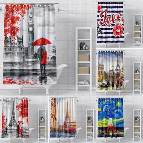 Autumn Scenery Shower Waterproof Curtain Eiffel Tower Bathroom Curtain Hooks Polyester Shower Curtains Bath Cover Home Decor