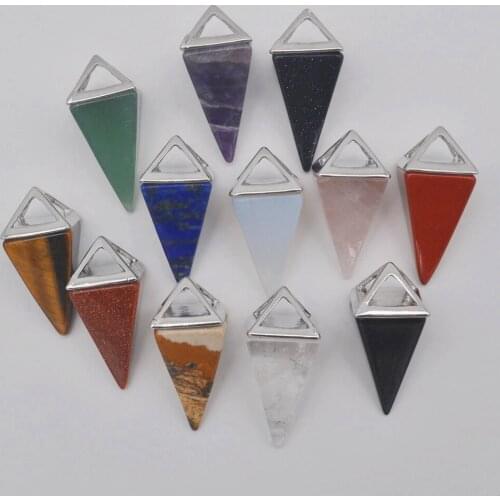Natural Tigereye Sandstone Green Aventurine Lapis Opal Red Rainbow Picture Stone GEM Pendant Quadrilateral Pendulum Jewelry
