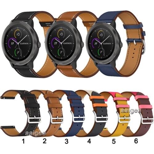 20mm 22mm Leather Watch Band Strap for Garmin Vivoactive 3 Music for Garmin Venu Sq/ Forerunner 245 645 Replacement Wrist band