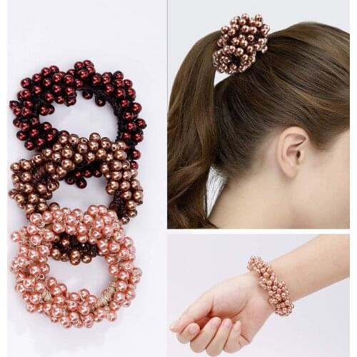 Furling Girl 1 PC Simulated Pearl Elastic Hair Bands Bright Colors Shinny Plated Beads Headwear Fashion Hair Accessories