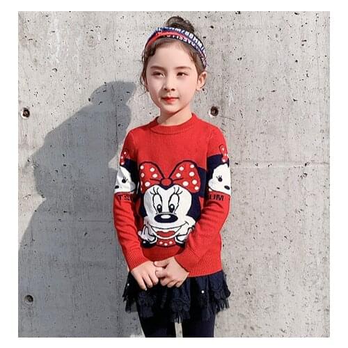 Disney Minnie Girl cartoon Sweater Knit Autumn Winter 2019 Childrens coat baby warm Sweaters Childrens Sweaters Girl outerwear