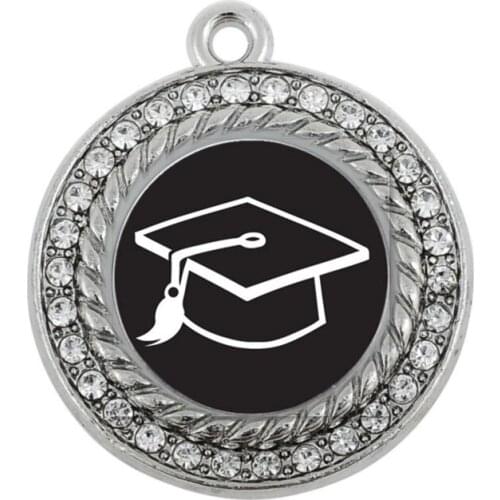 GRADUATION CIRCLE CHARM ANTIQUE SILVER PLATED JEWELRY