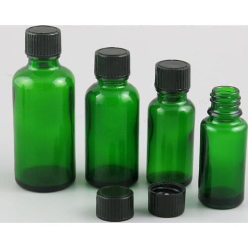 12 x 5ml 10ml 15ml 20ml 30ml 50ml 100ml Green Glass Bottles with Black Plastic Phenolic Cone Cap 1oz 5/3OZ 3.33oz Containers