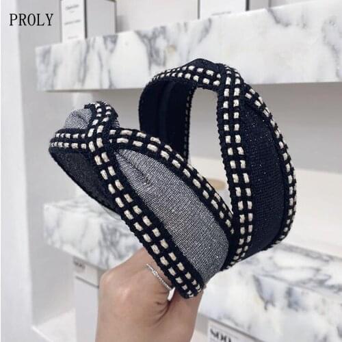 PROLY New Fashion Women Headband Vintage Cross Knot Elegant Turban Adult Casual Wide Side Turban Hair Accessories Wholesale