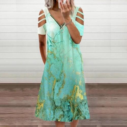 Summer Dress Women Clothing 2021 Tie-dye Print Dresses Femme Robe Hollow Out Zipper V-Neck Short Sleeve Dress For Woman Vestidos