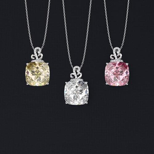 Vintage 100% 925 Sterling Silver Simulate Moissanite Citrine Sapphire Gemstone Pendant Necklace Fine Jewelry for Women Wholesale