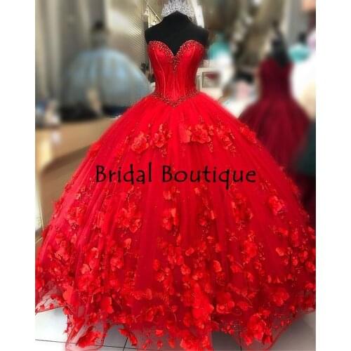 Vestidos de XV años Red Quinceanera Dresses with 3D Flowers Applique Corset Top Beaded Ball Gown Sweet 16 Dress Plus Size