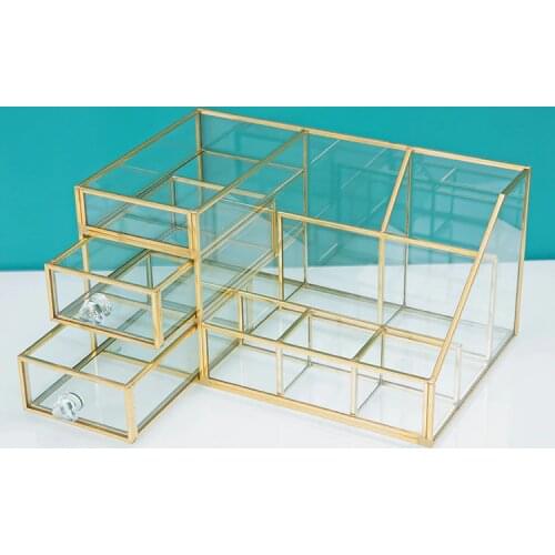 Golden Cosmetic Storage Box Makeup Organizer Dresser Skin Care Product Storage Box Lipstick Nail Polish Storage Box Beauty Box