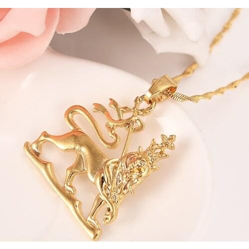 Gold Ethiopia lion King pendant Necklace For Men/Women Lover Gift Copper Pendant & Chain Lucky JewelryAfrica girls charms