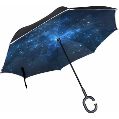 The Milky Way Printed Reverse Umbrella Long Handle Double Layer Inverted Umbrella Romantic Creative Windproof Women Umbrellas
