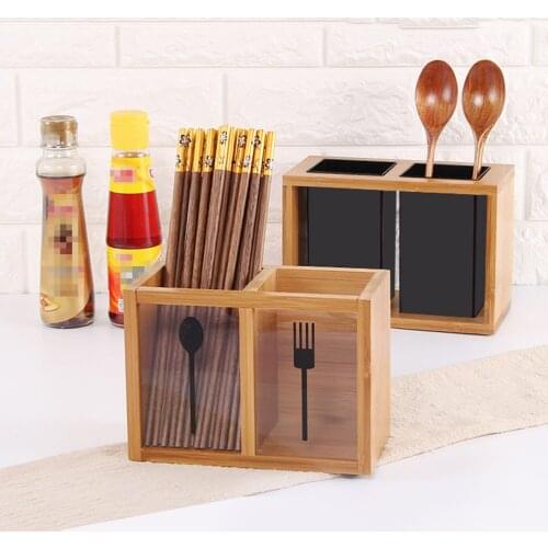 1pc Bamboo Eco-Friendly Tongs Spatula Utensil Fork Cutlery Spoon Chopsticks Divider Crock Holder Organizer Caddy
