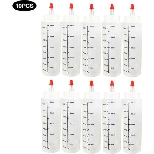10pcs 250ML Plastic Squeeze Restaurant Needle-nosed Bottle with Scale Squeeze Bottle Sauce Bottle Dispenser Kitchen Tools