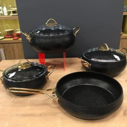 2021 COOKWARE SET 7 pieces Gold Handle Rose White nonstick granite pan fireproof 1st class quality suitable for induction cooker