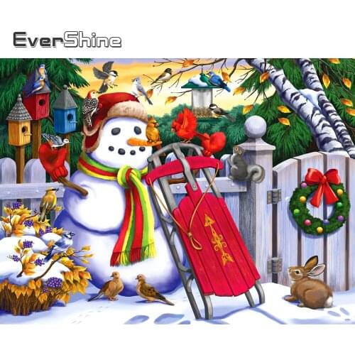 Evershine 5D DIY Diamond Mosaic Snowman Picture Of Rhinestone Bird Diamond Embroidery Winter Cross Stitch Christmas Gift
