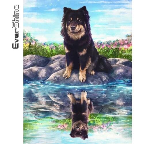 Evershine Diamond Embroidery Dog Cross Stitch Reflection Animal Diamond Painting Full Square Round Drill Home Decoration