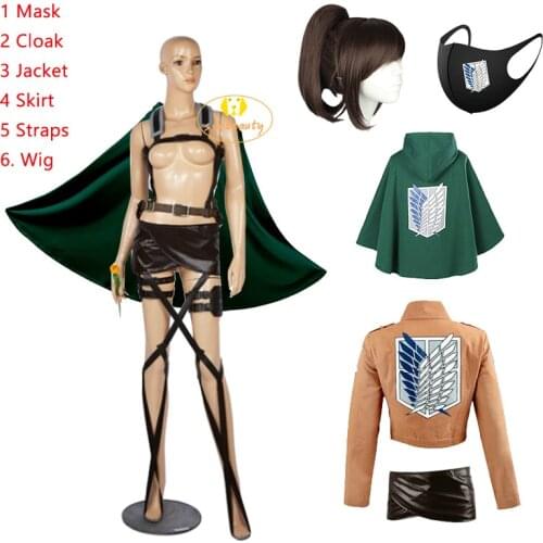 Attack on Titan Sasha Braus Cosplay Costume Jacket Skirt Shingeki no Kyojin Cloak Straps Sasha Blouse Brown Wig Scouting Legion