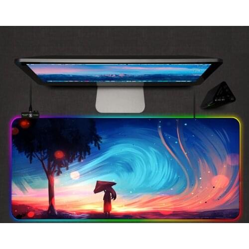 Landscape Trees Colorful Large LED Mousepad RGB Glow Geme Computer XXL Mouse Pad 900x400mm Gamer Desk Mat for Laptop Table Pads