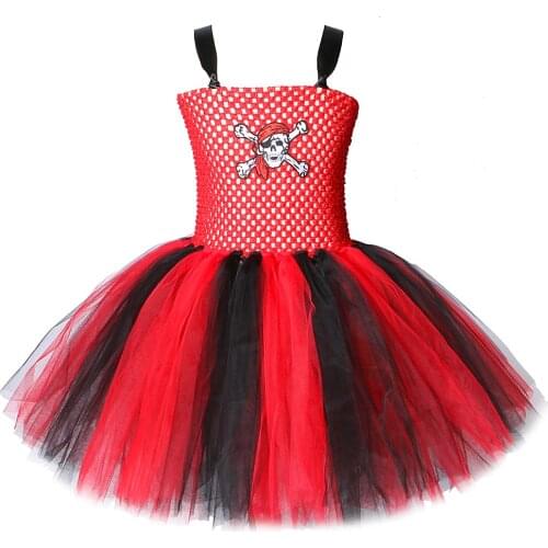 Children Skull Halloween Dresses for Girls Kids Pirate Tutu Dress Up Clothes for Baby Girls Toddler Halloween Cosplay Costumes
