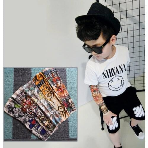 5PCS mixed elastic Fake temporary tattoo sleeve children cartoon designs cool child body Arm stockings tatoo 39model warm sleeve