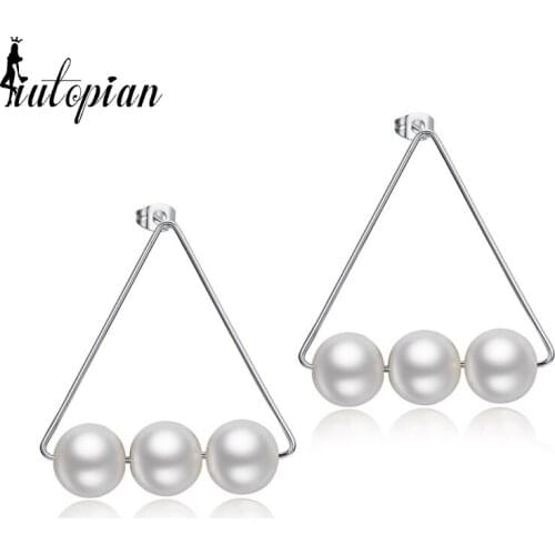 Italina Rigant Triangle Big Simulated Pearl Earrings Brincos Top Quality Pearl Elegant Jewelry OL Dairy Earrings #RG87295