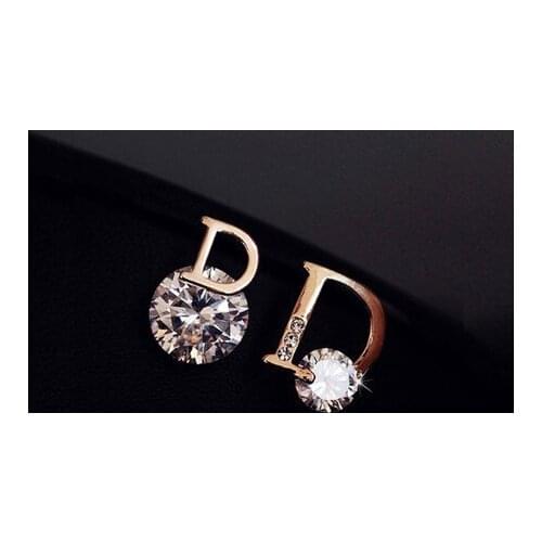 European and American personality shiny D letter asymmetric Earrings sexy party queen Earrings fashion trendsetter lady Earrings