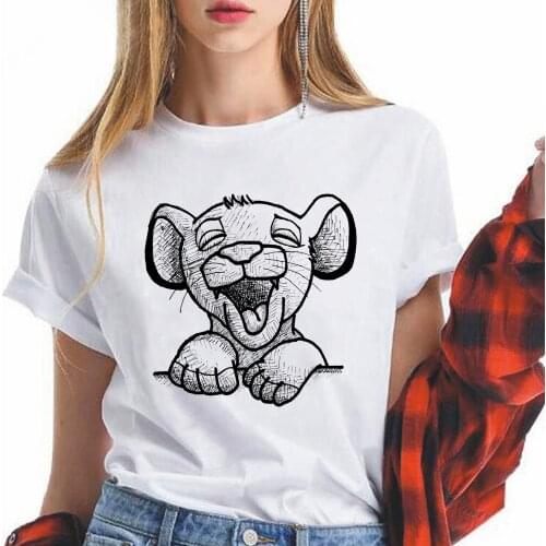 Disney Cute Young Simba Printed Tops Harajuku Vintage Style 90s Summer T-shirt The Lion King Series Women shirt Female Top Tee