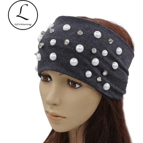 GZHILOVINGL Summer Wide Headband Pearl Rhinestone Women Elastic Headband Handmade Cotton What Is Ins Hot 2018 Women Headbands