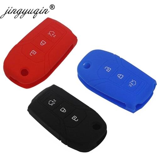 Jingyuqin 50pcs Silicone Car Key Cover Protective Case For FORD KA Fusion Fiesta Escort Mondeo Galaxy S-Max Ranger 3BTN Flip Key