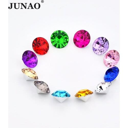 JUNAO 8mm Clear Crystal Rhinestones Pointback Acrylic Gems Round Strass Non Sewing Crystal Stones For DIY Wedding Dress Crafts