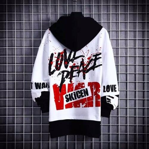 Korean Style Men Hoodies Japanese Fake Two Piece Man Casual Autumn Sweatshirts Hip Hop Male Streetwear Letter Print Hoodie Male