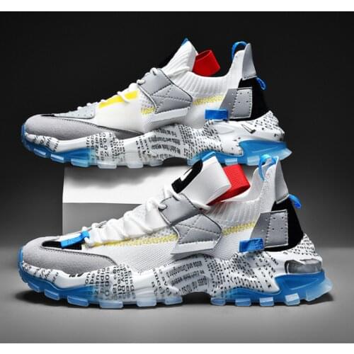 Sneakers Men Running Shoes Fashion Flying Fabric Breathable Casual Dad Shoes Lace Up Colorful Lightweight Chunky Sneakers