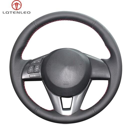 LQTENLEO Black Artificial Leather Steering Wheel Cover For Mazda 3 Mazda 6 2013-2017 Mazda 2 2015-2017 CX-5 2012-2017 CX-3 CX-4