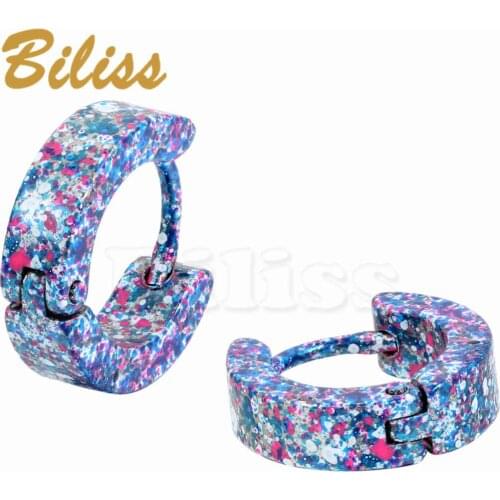 Men Women Stainless Steel Small Hoop huggie Earrings Camo Colors Unique Jewelry 3 Type Selectable 13mm Round pendientes