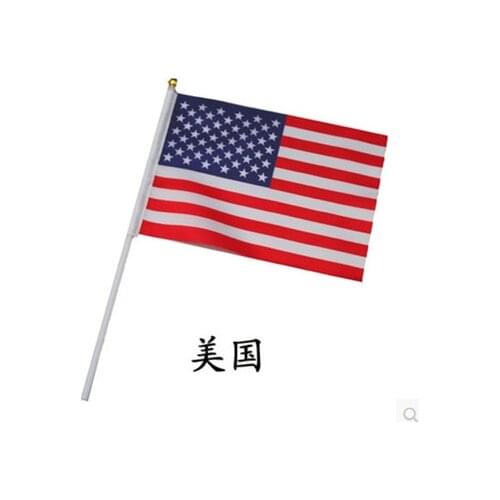 11.11 small American National Flag 21*14cm polyester USA flag hand waving flags with Plastic Flagpoles 10pcs/pack