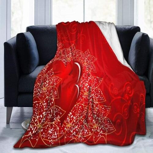 Valentines Day Floral Love Heart Throw Blanket Soft Lightweight Durable Flannel Fleece Blanketfor Bed Sofa Couch Camping Travel