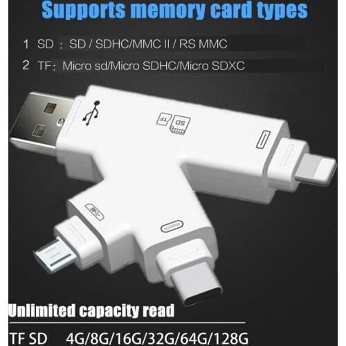 ZUIDID Two-Color 4 In 1 OTG Card Reader Is Suitable For Type C/USB/Lighting/TF/SD Adapter Computer Mobile Phone Accessories