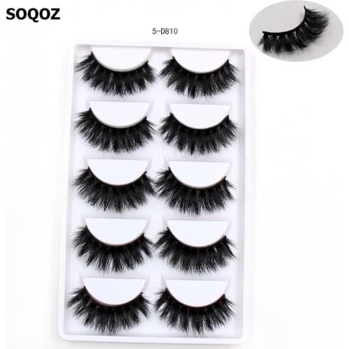 SOQOZ 5 Pairs Eyelashes 3D Mink Lashes Handmade Mink Eyelashes Natural Long Eye Lashes Fluffy False Eyelashes Makeup D810
