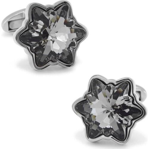 SPARTA black snowflake crystal cufflinks Plated with White Gold mens Cuff Links + Free Shipping !!! DM