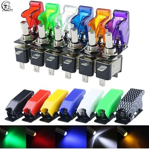 Auto Car Boat Truck Illuminated Led Toggle Switch With Safety Aircraft Flip Up Cover Guard Red Blue Green Yellow White 12V20A