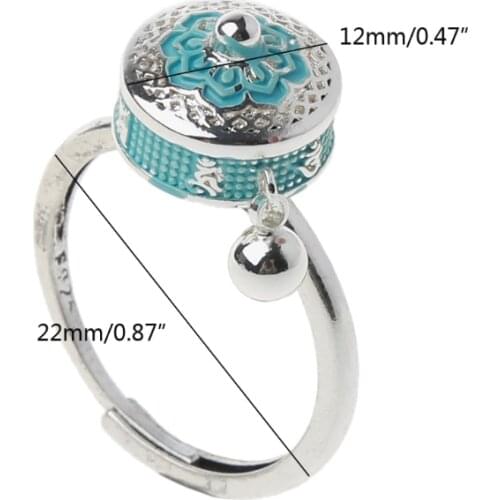 Rotating Ring Buddhist Tibetan Prayer Wheel Ring OM Mantra Finger Ring Good Luck Lotus Floral Enamel Rotating Ring Band dropship
