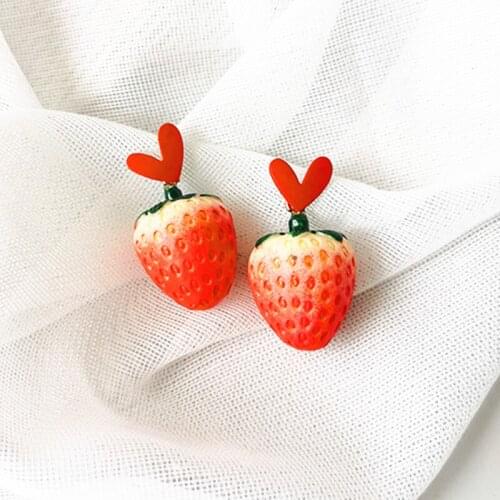 Japan and Korea Sweet three-dimensional Strawberry Drop Earrings Cute Small Dangler Earrings Women 2020 Trend Pink Earings