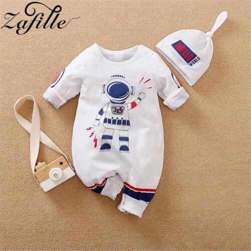 ZAFILLE Baby Boy Clothes New Born Cartoon Astronaut Bay Boy Romper and Hat Baby Overalls For Newborn Jumpsuit 2021 Spring