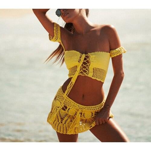 2021 One size Sexy summer crochet swimwear floral BOHO mini skirts transparent pareos beachwear handmade hollow out short skirt