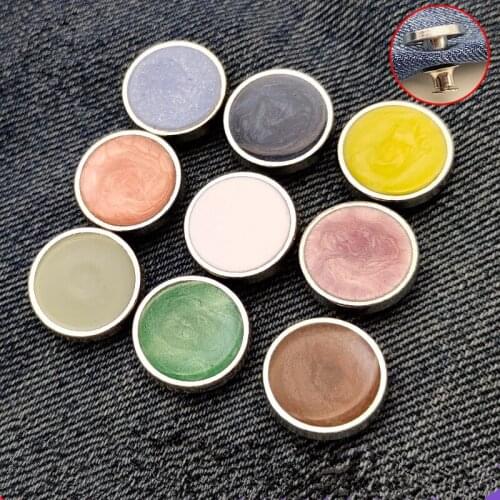 10pcs/bag Fashion Solid Color Nail-free Adjustable Metal I-button Button with Feet Anti-lighting Round Flat Jeans Buckle
