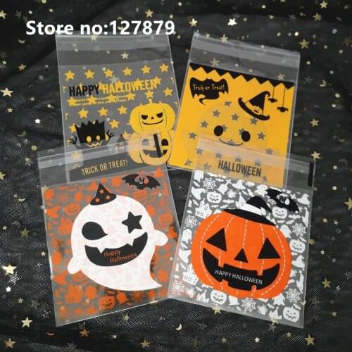 10x10cm Multistyle Halloween Cookie Candy Bread Packaging Bags Self-adhesive Plastic Bags Biscuits Snack Baking Package